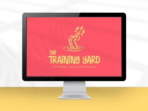 Computer screen showing a logo design of an octopus tentacle holding a trident