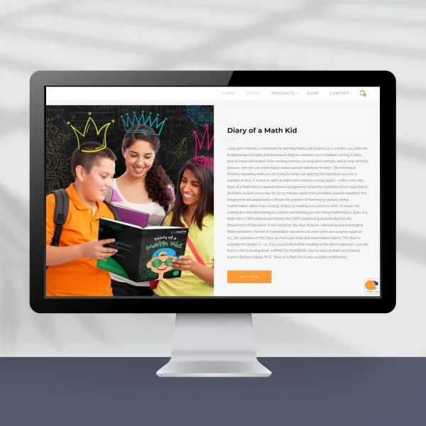 Computer screen showing a website design with young people reading a book