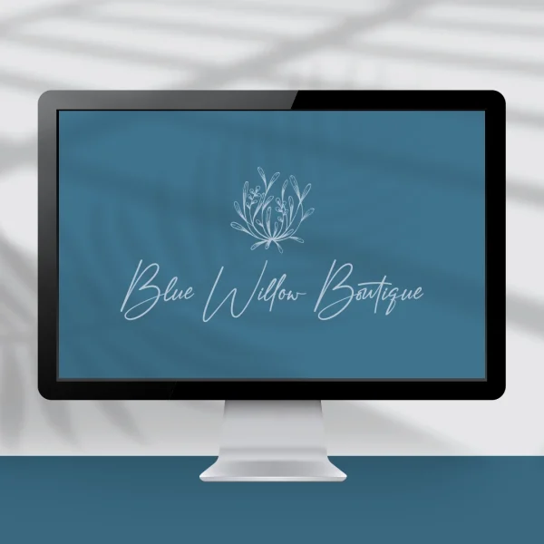 Computer screen showing a logo design with a willow branch