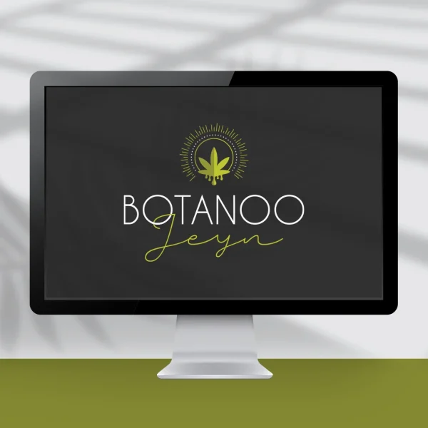 Computer screen showing a logo design with a leaf