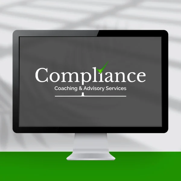 Computer screen showing a logo design with a tick accent