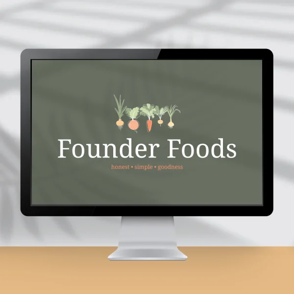 Computer screen showing a logo design with hand drawn vegetables