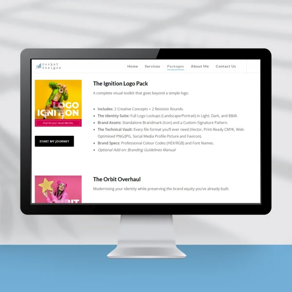 Computer screen showing a website design