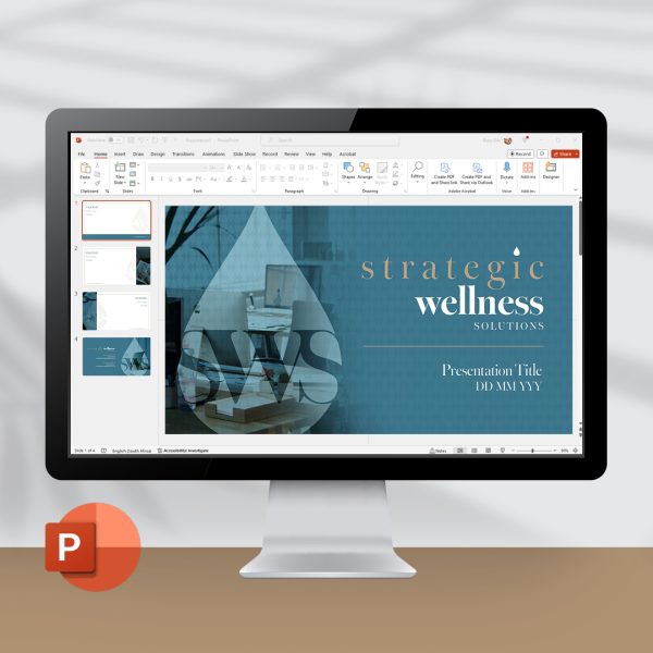 Computer screen showing a presentation design with a water droplet