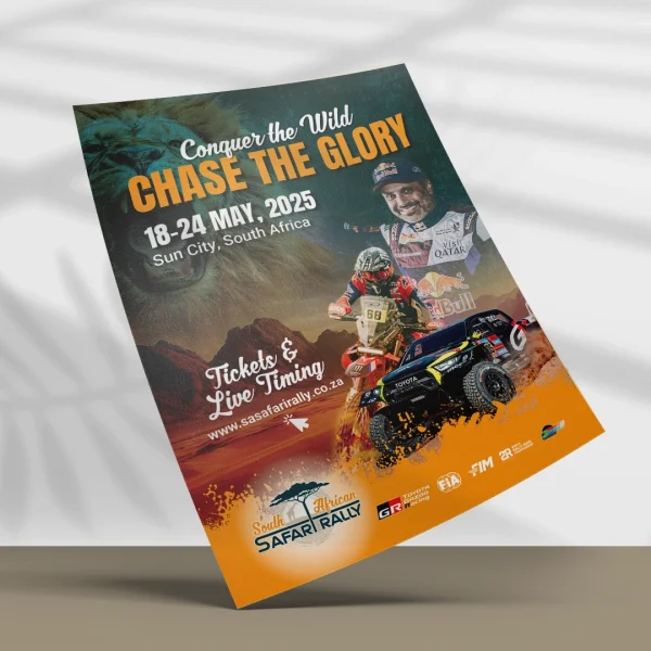 Flyer design with a dirt bike and competitor in the sand dunes