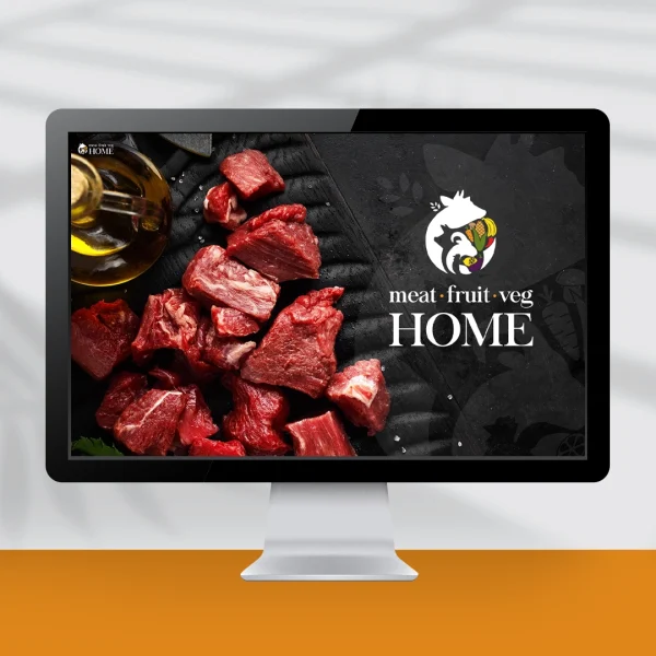 Computer screen showing a website design showing cuts of meat