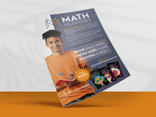 Flyer design with a young man showing book covers