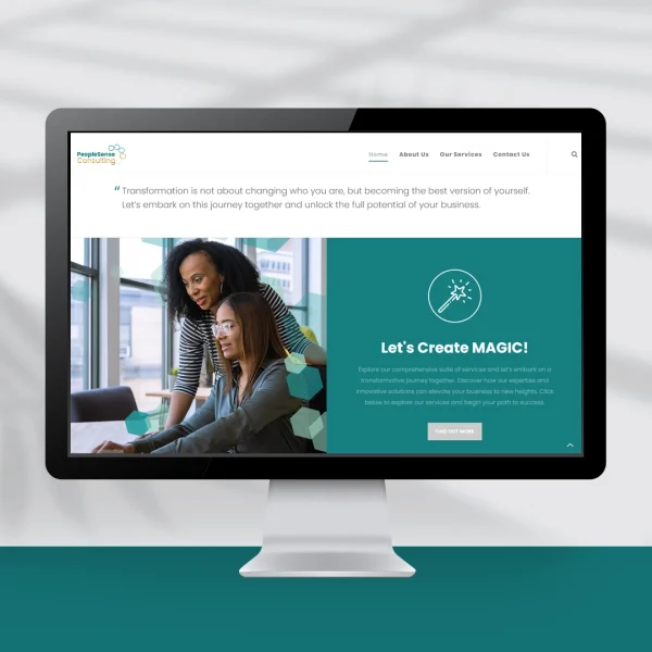 Computer screen showing a website design showing two corporate woman