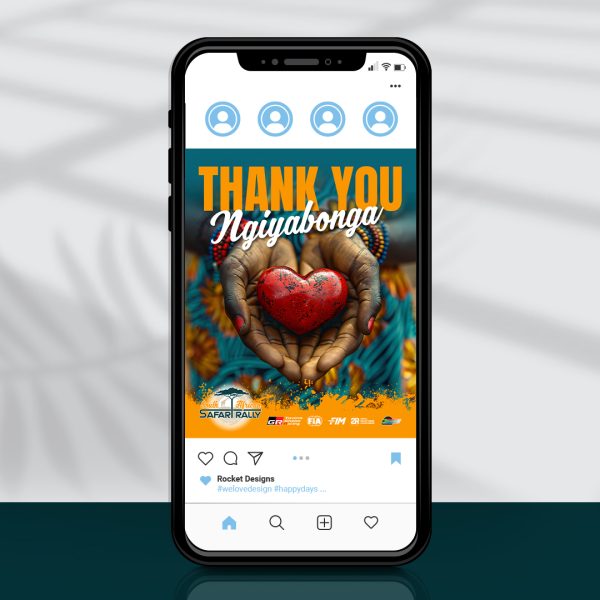 Phone screen showing a social media post design with hands cupped holding a stone heart